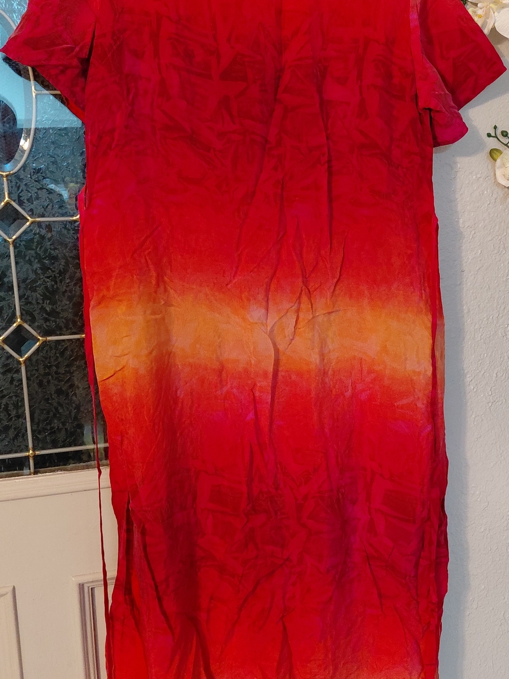 Red Ombre Maxi Dress with Short Sleeves